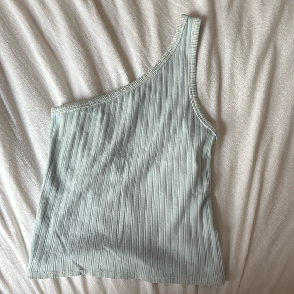 American Eagle Outfitters One-Shoulder Ribbed Tank - Light Blue